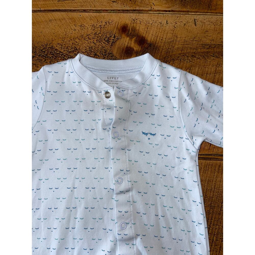 Baby Livly Light Blue‎ 100% Pima Cotton Eyelash Footless Snap Onesie 3-6 Months - Picture 3 of 4